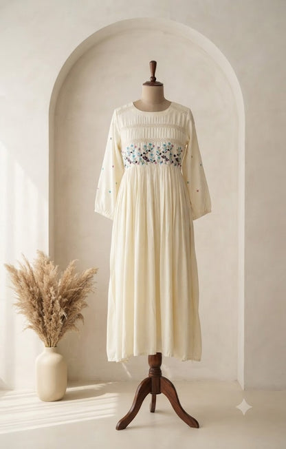 CREAM RAYON DRESS-6028
