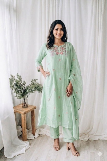 MULBLOOM GREEN KURTI SET-1650