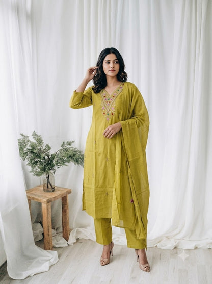 GREEN CHANDERI ETHNIC SUIT-1723