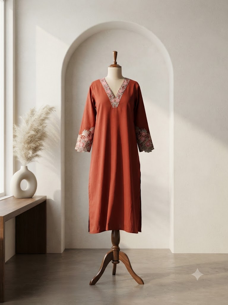 ORANGE SILK KURTI-6122