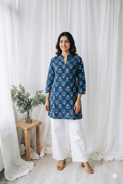 INDIGO LEAF SHORT KURTI-5039