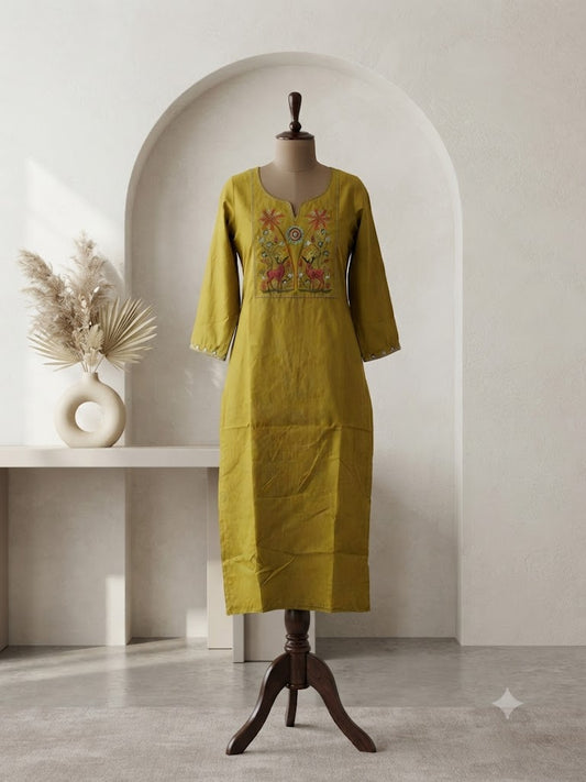 LOOMIRA PARROT GREEN KURTI-6095