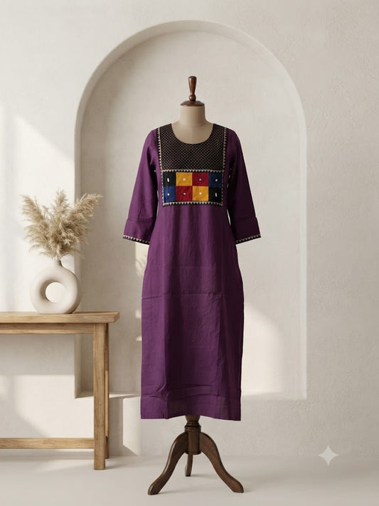 AJRAKH PATCH PURPLE KURTI-6092