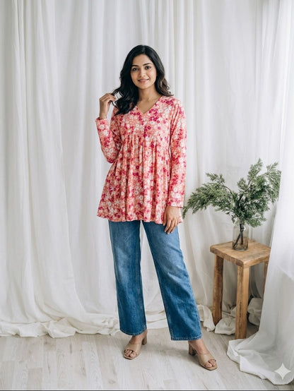 PEACH PEPLUM KURTI-5034