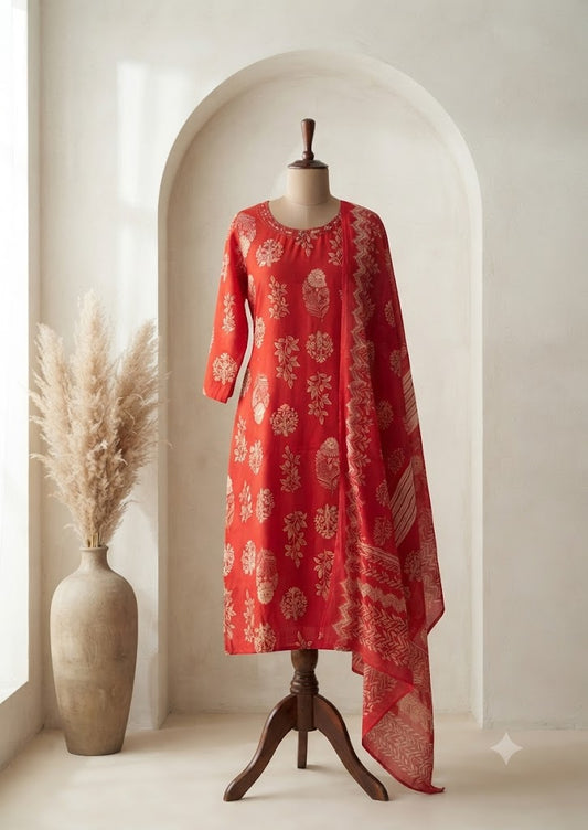 RED RAYON ETHNIC SUIT-1532