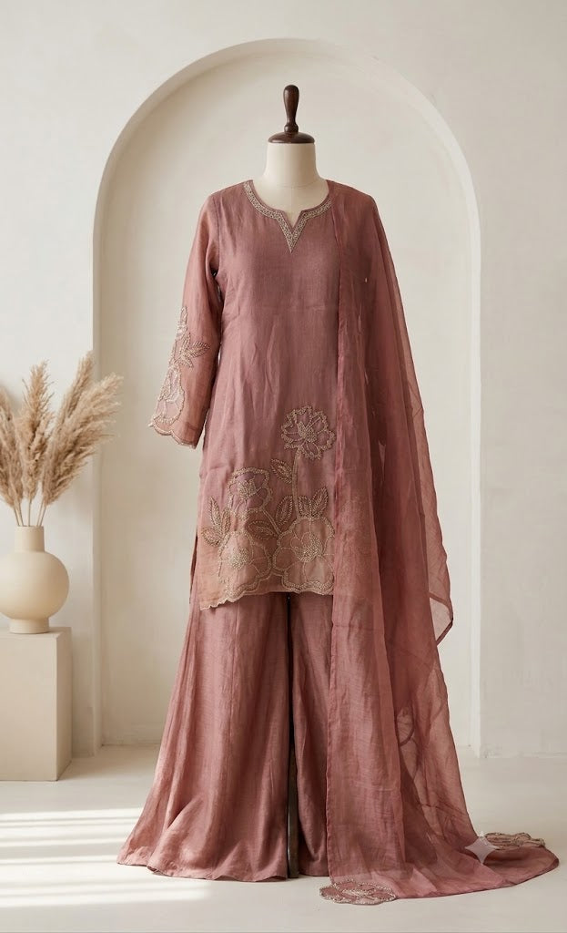 PEACH CRUSHED TISSUE ETHNIC SET-1847