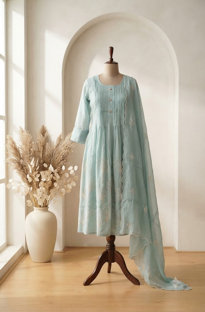 BLUE CHANDERI ETHNIC SUIT-1805