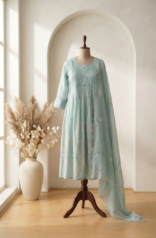 BLUE CHANDERI ETHNIC SUIT-1805
