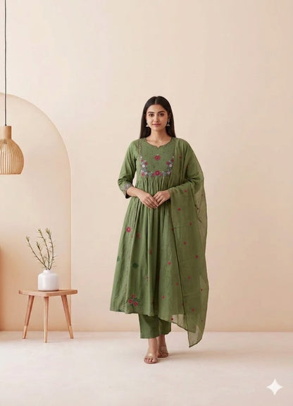 GREEN FLORA KURTI SET-1518