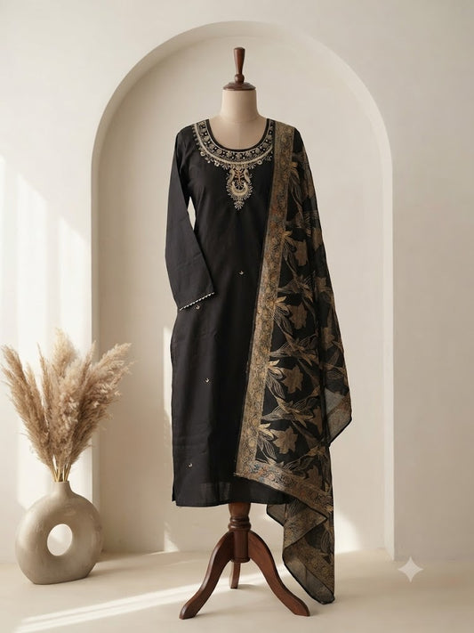 ROYAL WEAVE BLACK ETHNIC SUIT-1582