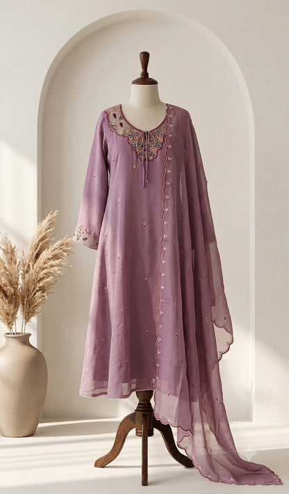 LAVENDER CHANDERI ETHNIC SUIT-1393