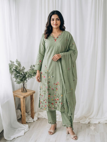 GREEN FLORAL KURTI SET-1672