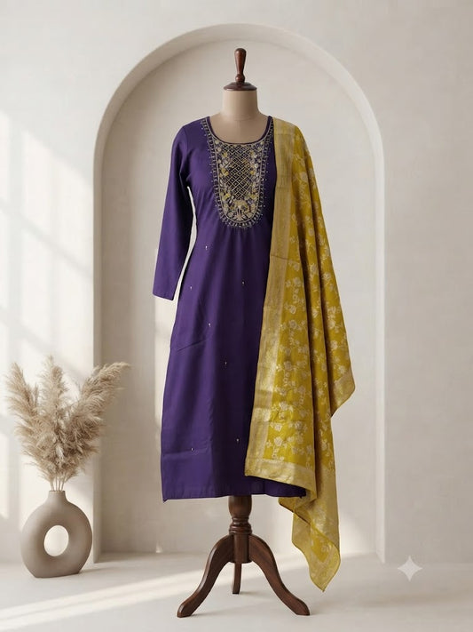 PURPLE SILK ETHNIC SUIT-1076