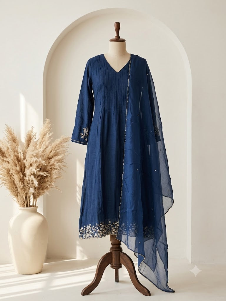 ROYAL BLUE CHANDERI ETHNIC SUIT-1673