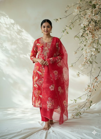 PEACH FOIL ETHNIC SUIT - 1500