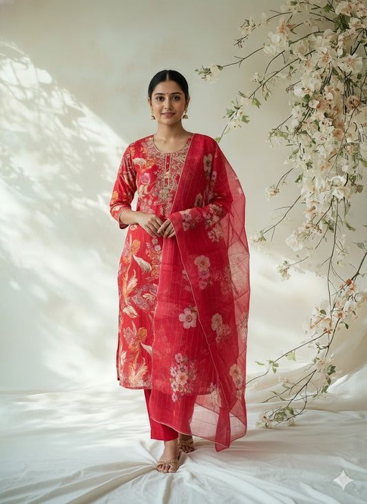 PEACH FOIL ETHNIC SUIT - 1500