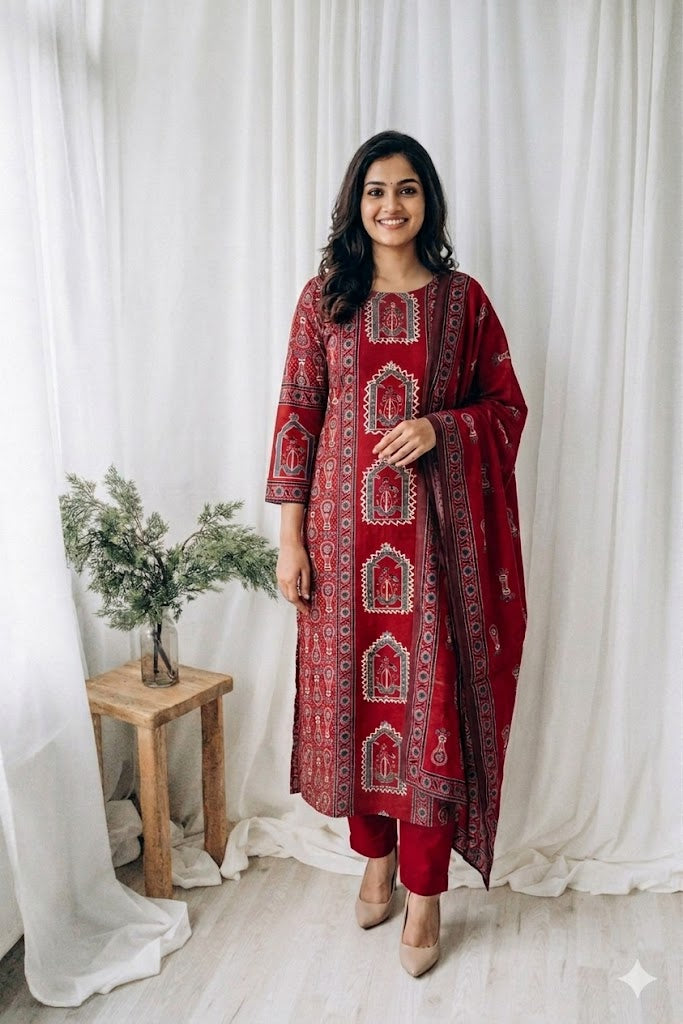 RUSTIC RED ETHNIC SUIT-1185