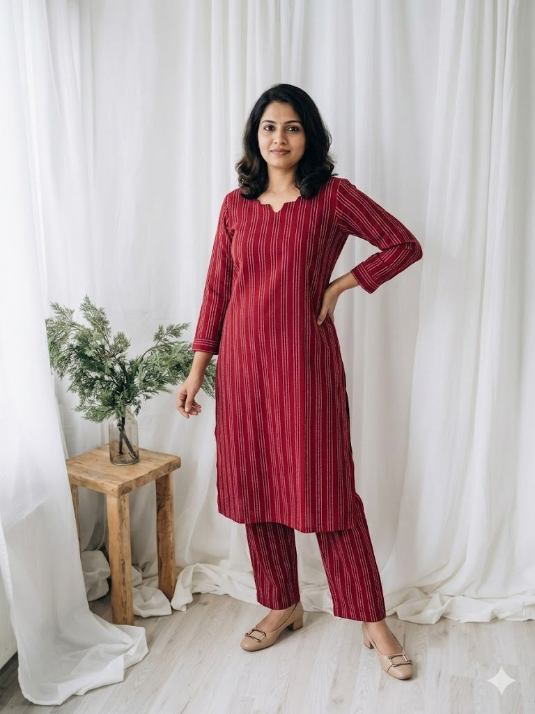 CLASSIC MAROON STRIPES COORD SET-0050