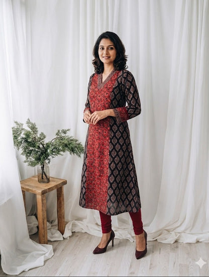 BLACK AJRAKH PRINT KURTI-6032