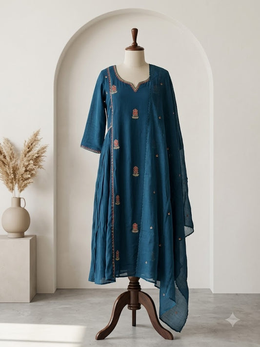 BLUE CHANDERI ETHNIC SUIT-2047