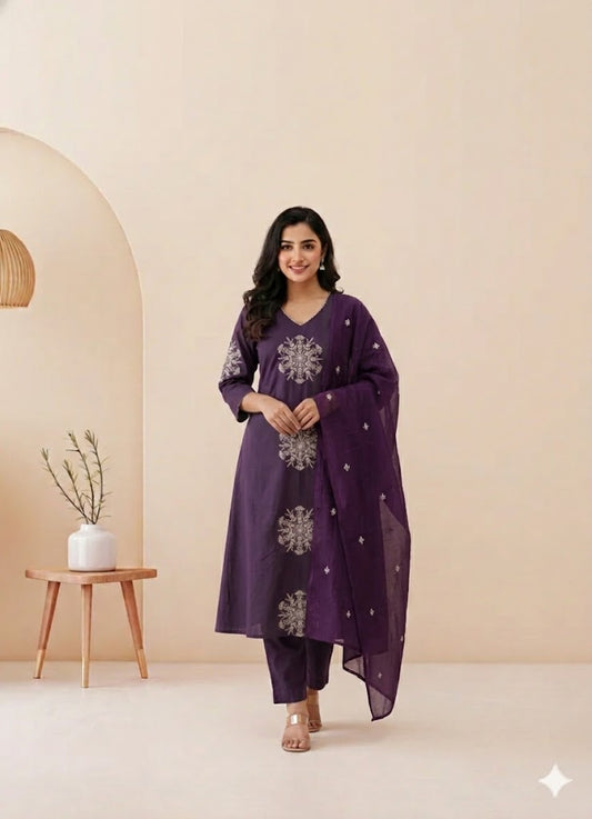 PURPLE MOTIF KURTI SET-2089