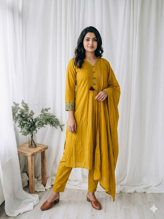 YELLOW COTTON KURTI SET-2076