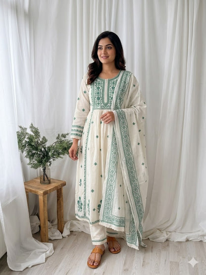 WHITE MUL COTTON KURTI SET-2025
