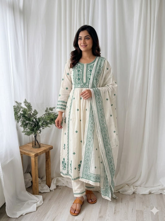 WHITE MUL COTTON KURTI SET-2025