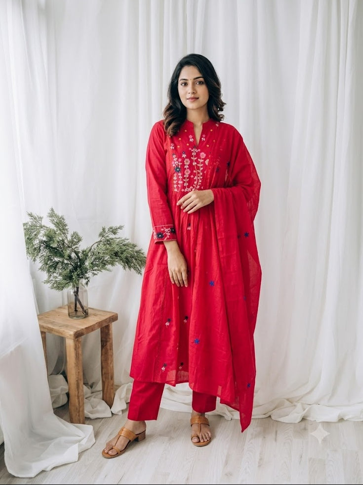PINK FLORAL KURTI SET-1606