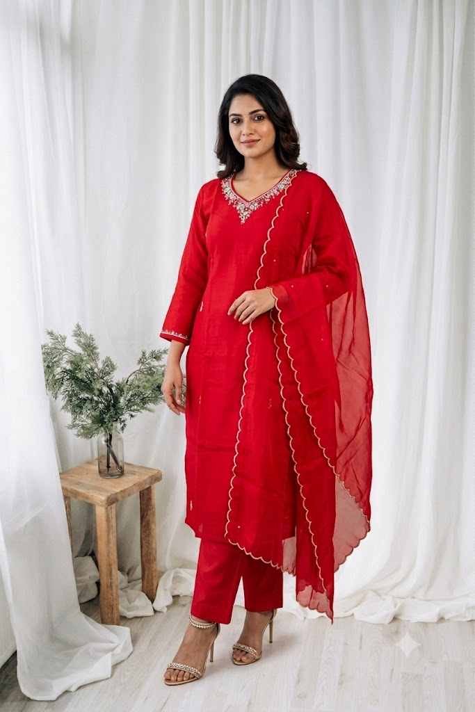 RED SILK ETHNIC SUIT-1454