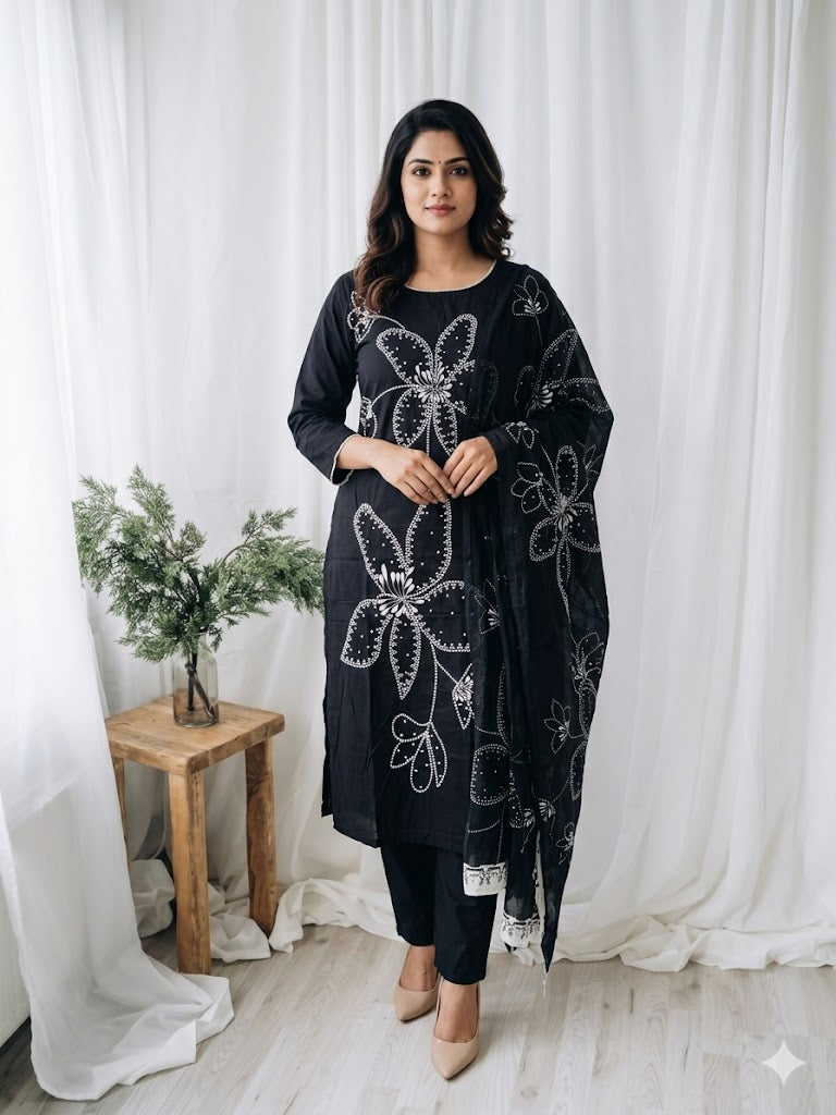 BLACK BLOOM KURTI SET-1329