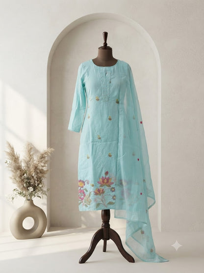 MULBLOOM BLUE KURTI SET-1699