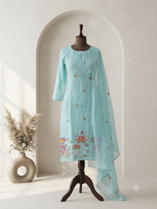 MULBLOOM BLUE KURTI SET-1699