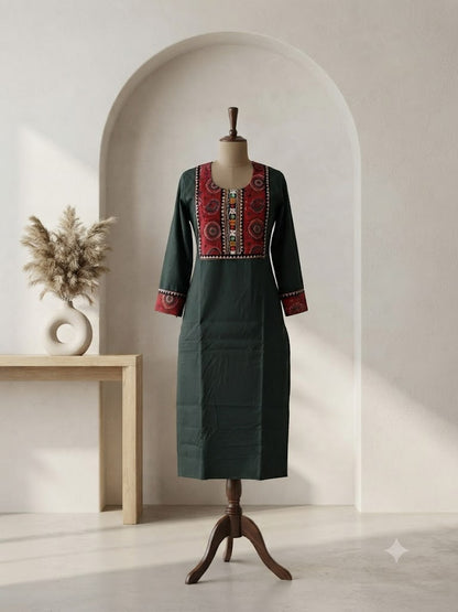 AJRAKH KUTCHI GREEN KURTI-6093