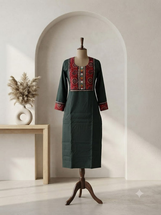 AJRAKH KUTCHI GREEN KURTI-6093