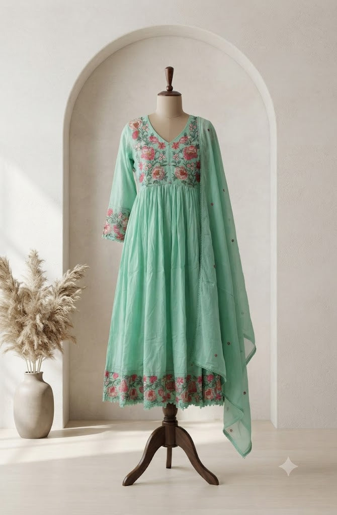 MULBLOOM MINT GREEN KURTI SET-1703