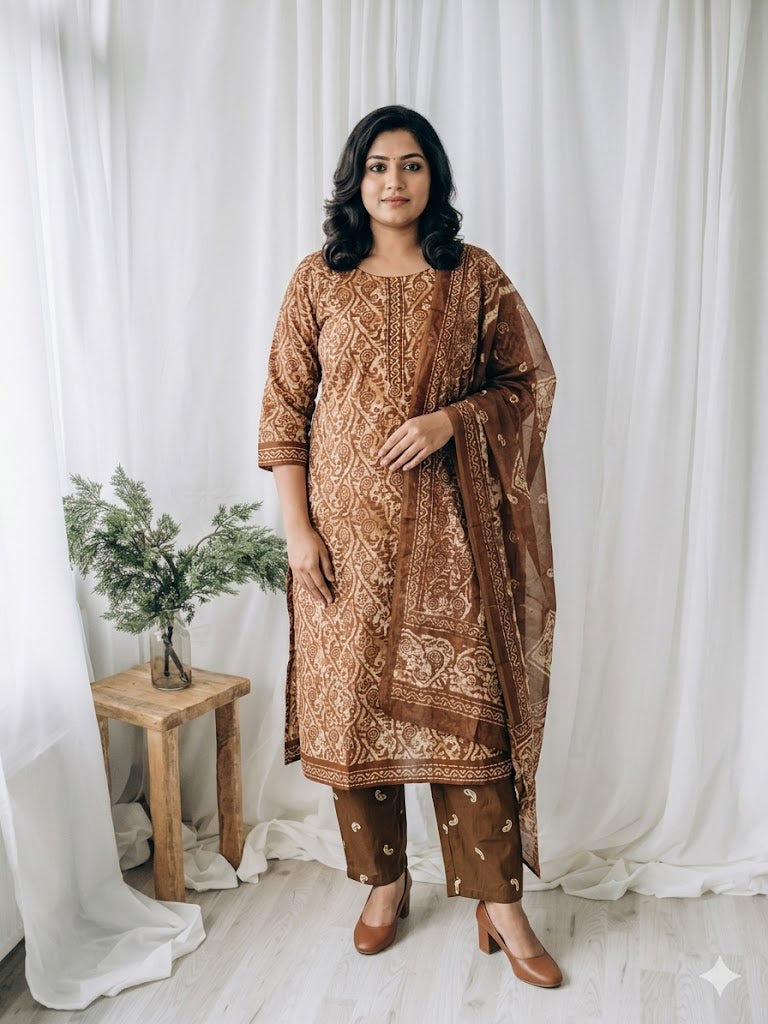 LOOM & BLOOM KURTI SET-BROWN-1245