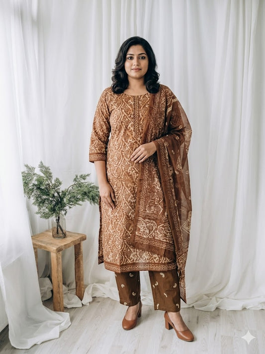 LOOM & BLOOM KURTI SET-BROWN-1245