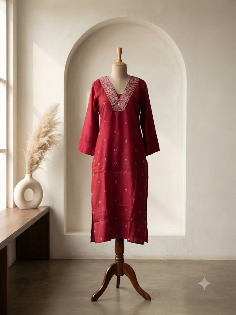 MAROON SILK KURTI-6125
