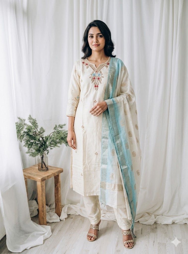 CREAM SILK ETHNIC SUIT-1520