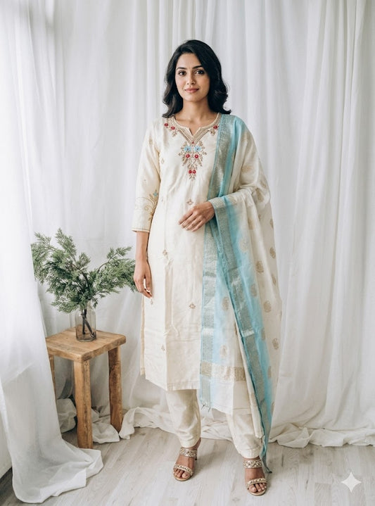 CREAM SILK ETHNIC SUIT-1520