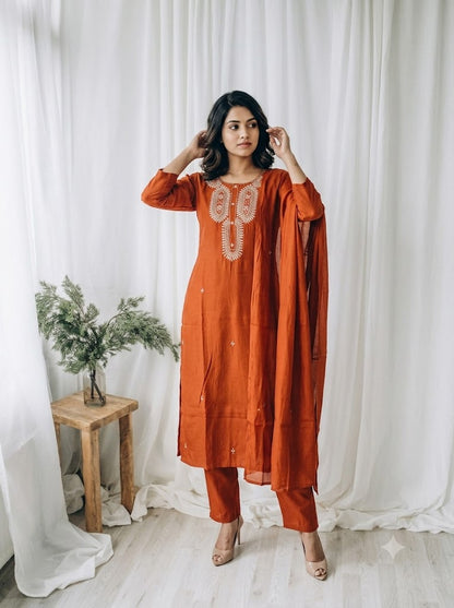 RUST CHANDERI ETHNIC SUIT-1735