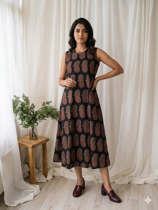 INDIE PRINT DRESS - BLACK-3029