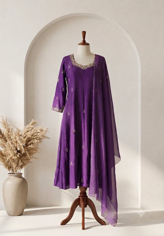 PURPLE SILK ETHNIC SUIT-2069