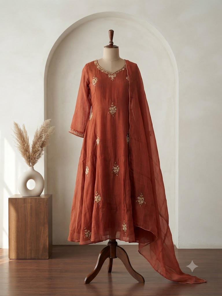RUST CHANDERI ETHNIC SUIT-1780