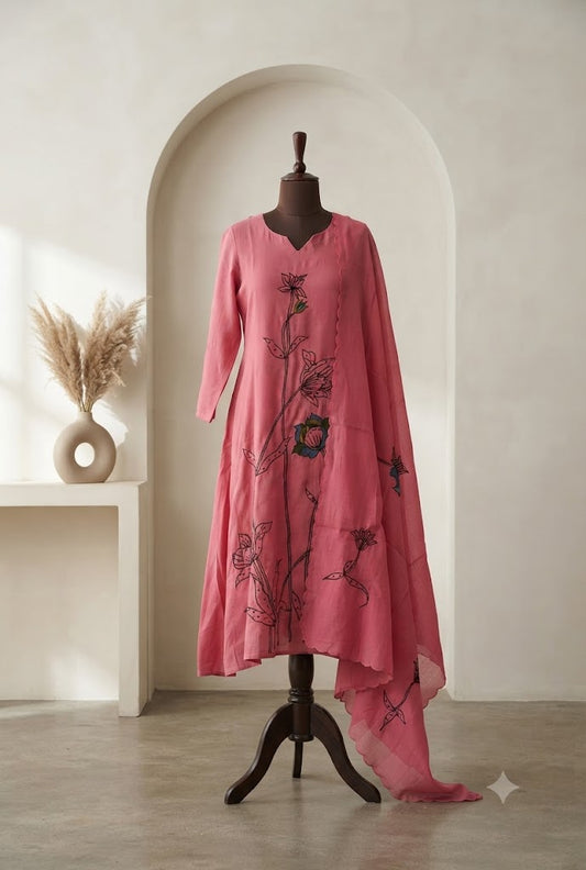 PINK CHANDERI ETHNIC SUIT-1730