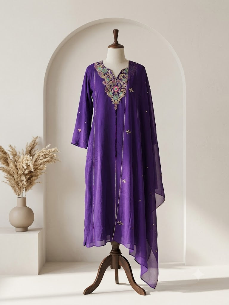 PURPLE CHINON ETHNIC SUIT-2067