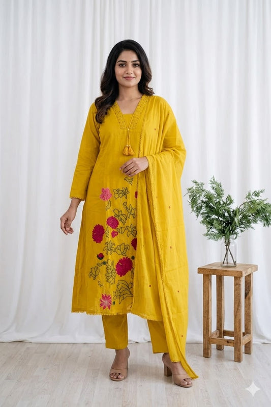 MULBLOOM YELLOW KURTI SET-1702