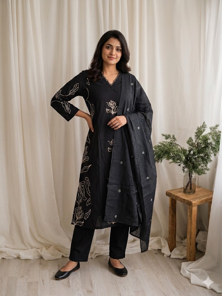 BLACK SPRING KURTI SET-2086
