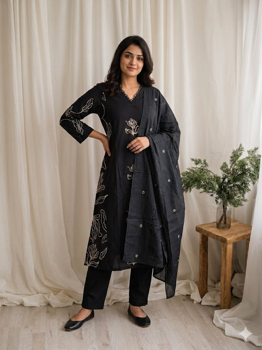 BLACK SPRING KURTI SET-2086